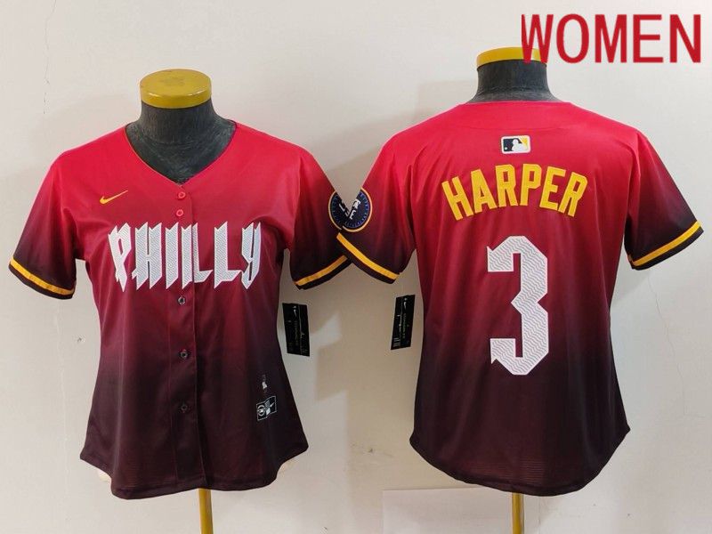 Women Philadelphia Phillies #3 Harper Red City Edition 2024 Nike MLB Jersey style 1->women mlb jersey->Women Jersey